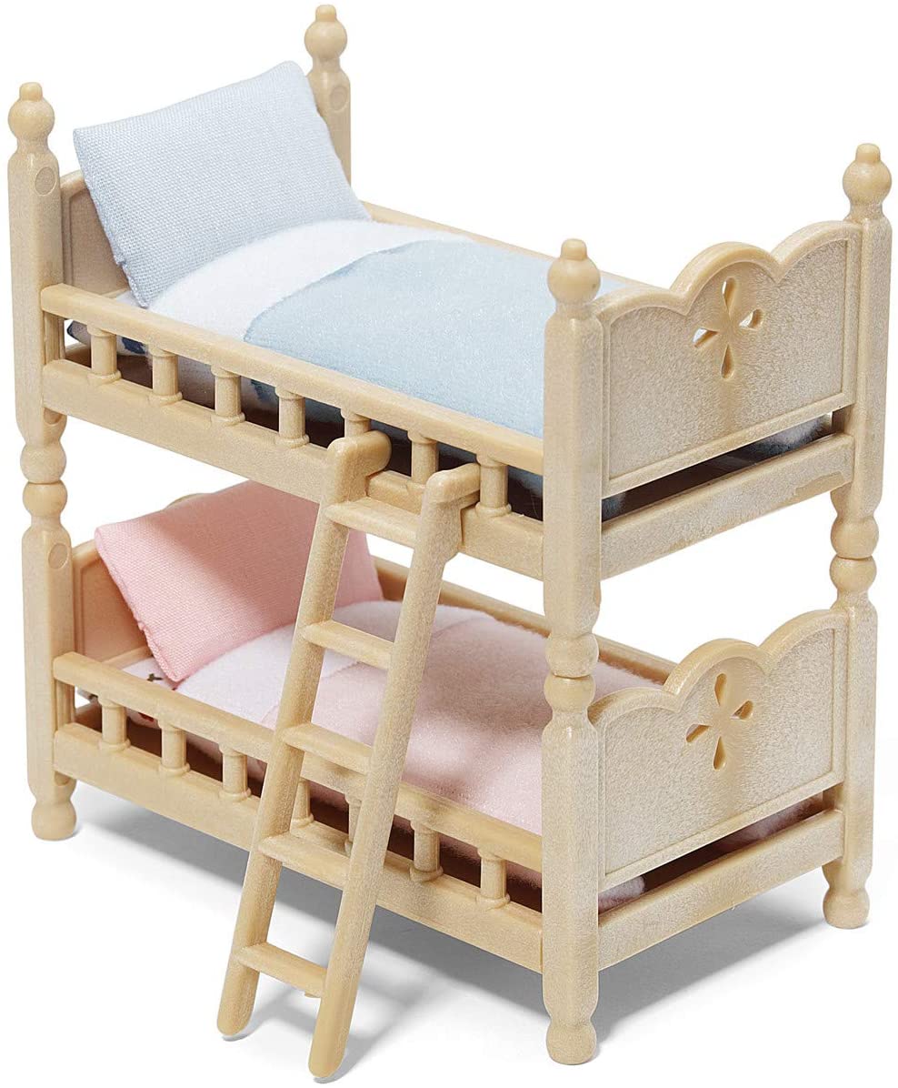 Calico Critters Triple Baby Bunk Beds Mattresses Pillows Blanket Climbing Ladder 