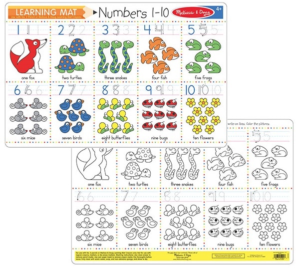 Numbers 1-10 Melissa & Doug Learning Mat Placemat 