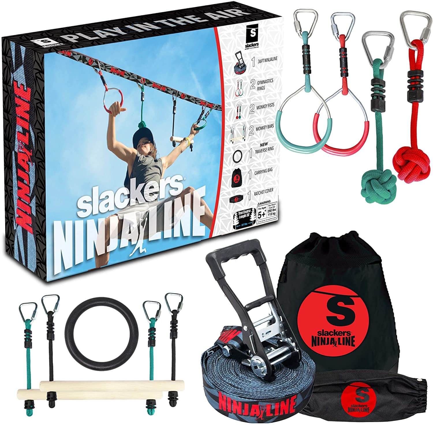 Slackers Ninjaline 36' Intro Kit with 7 Obstacles - A2Z Science