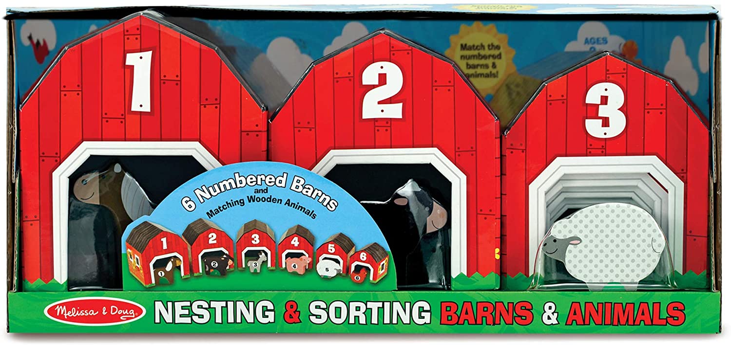 Melissa & Doug Nesting and Sorting Barns and Animals With 6 Numbered Barns and Matching Wooden Animals 