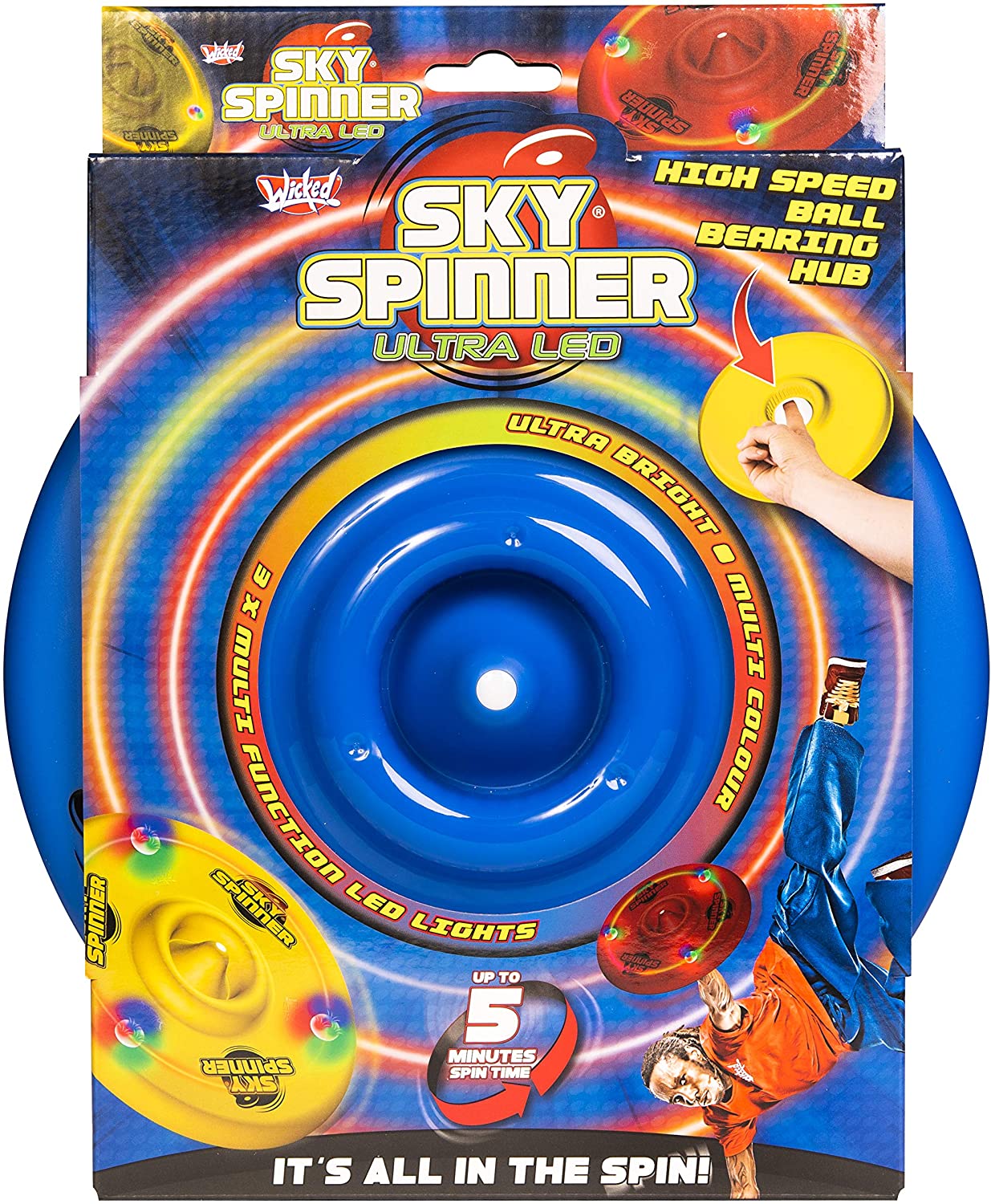 Sky Spinner Frisbee Orignl Trick Disc spins over 500 RPM colors Red/Yellow/Blue 