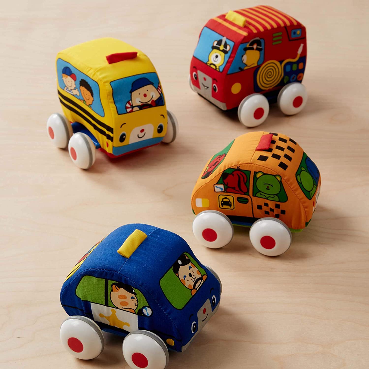 Soft Baby Toy Set With 4 Cars and Melissa  Doug K's Kids Pull-Back Vehicle Set 